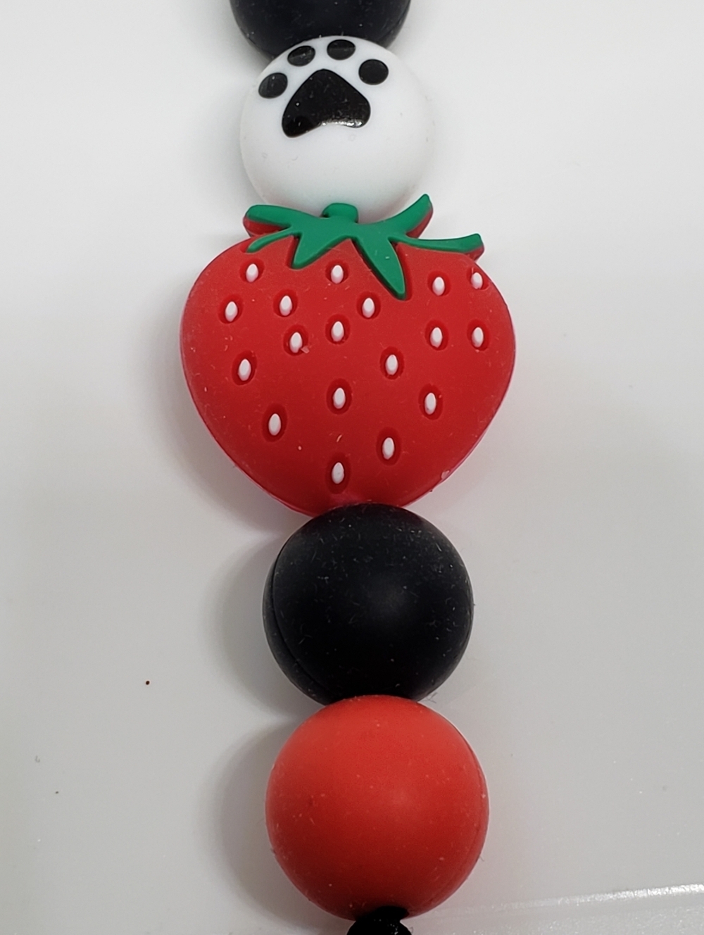 Handmade Silicone Focal Beaded Kawaii Strawberry Panda Keychain - Picture 5 of 6